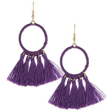 Circle Tassel Earrings -- Purple - BFF Here