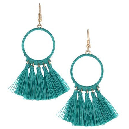 Circle Tassel Earrings -- Turquoise - BFF Here