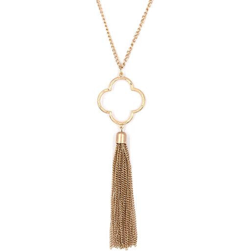 Trefoil Tassel Necklace --Gold - BFF Here