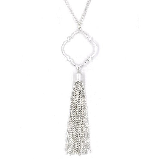 Trefoil Tassel Necklace --Silver - BFF Here