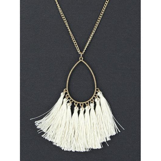 Teardrop Tassel Necklace --Natural - BFF Here