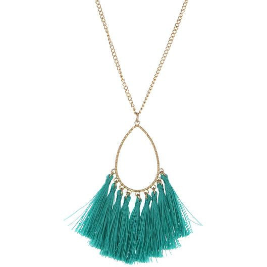 Teardrop Tassel Necklace --Teal - BFF Here