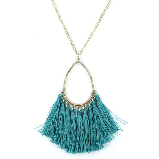 Teardrop Tassel Necklace --Turquoise - BFF Here