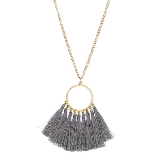 Circle Tassel Necklace --Gray - BFF Here