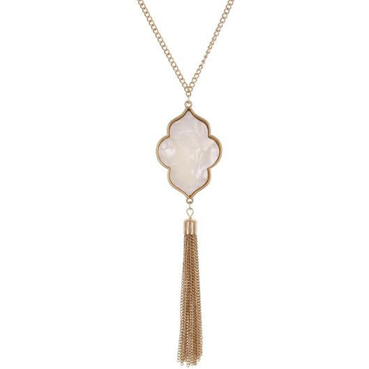 Lucite Trefoil Tassel Necklace --Natural - BFF Here