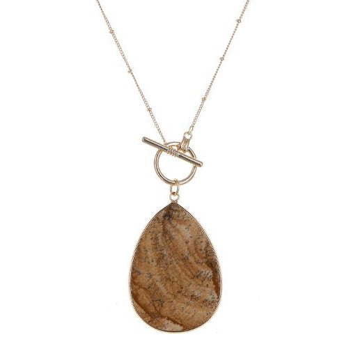 Tear Drop Stone Pendant -- Brown - BFF Here