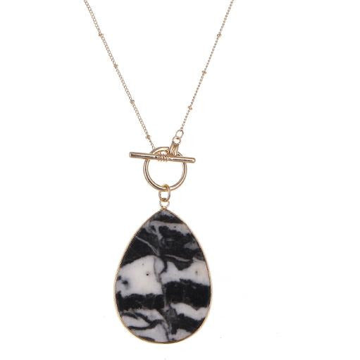 Tear Drop Stone Pendant -- Black & White - BFF Here