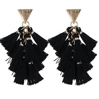 Fabric Tassel Earring -- Black - BFF Here