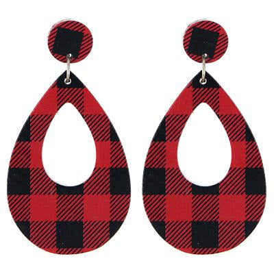 Red Plaid Teardrop Earrings - BFF Here