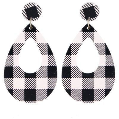 Black & White Plaid Teardrop Earrings - BFF Here