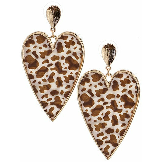 Mother of Pearl Animal Print Heart Earrings - BFF Here