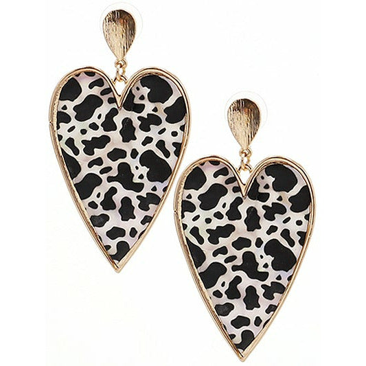 Mother of Pearl Animal Print Heart Earrings - BFF Here