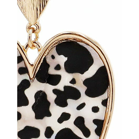 Mother of Pearl Animal Print Heart Earrings - BFF Here