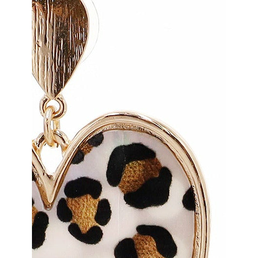 Mother of Pearl Animal Print Heart Earrings - BFF Here