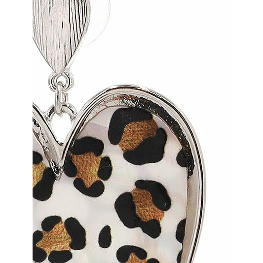 Mother of Pearl Animal Print Heart Earrings - BFF Here