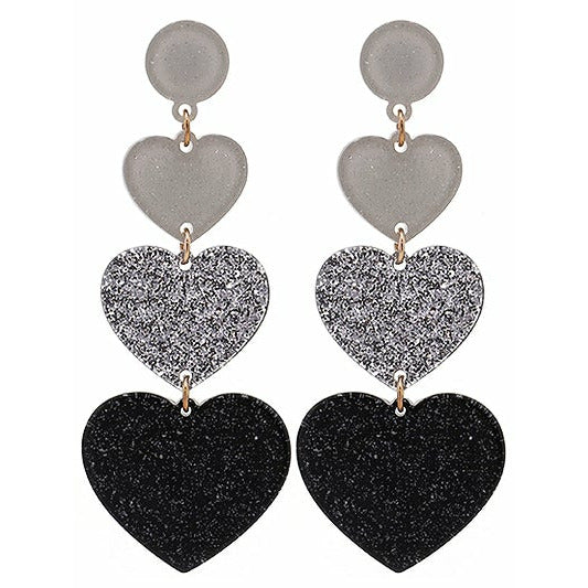 Acrylic Glitter Heart Earrings - BFF Here