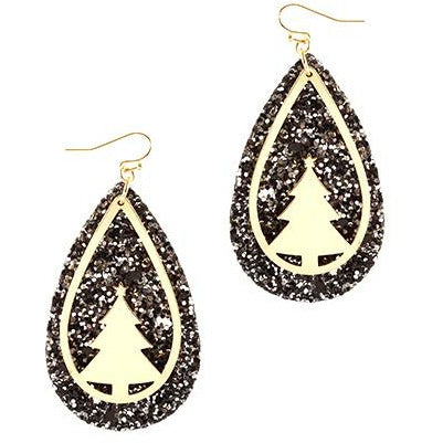 Gold Christmas Tree Teardrop Earrings - Choice of Color - BFF Here