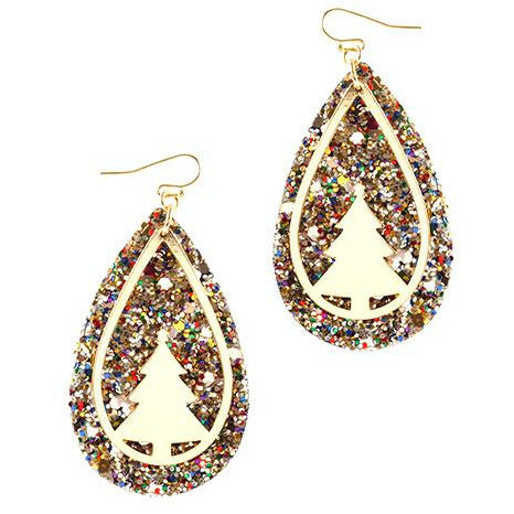 Gold Christmas Tree Teardrop Earrings - Choice of Color - BFF Here