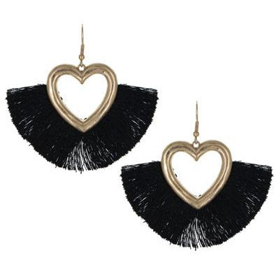 Tassel Heart Earrings -- Black - BFF Here