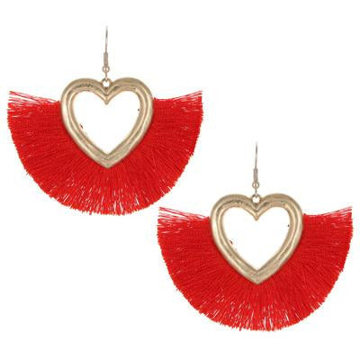 Tassel Heart Earrings -- Red - BFF Here