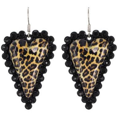 Black Animal Print Heart Earring - BFF Here