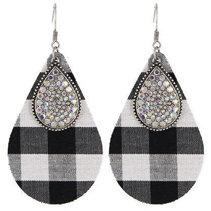 Teardrop Plaid Earrings  - Black - BFF Here