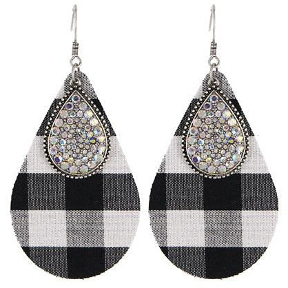 Teardrop Plaid Earrings  - Black - BFF Here