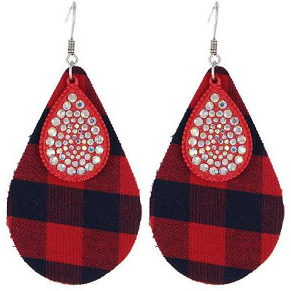 Teardrop Plaid Earrings  - Red - BFF Here