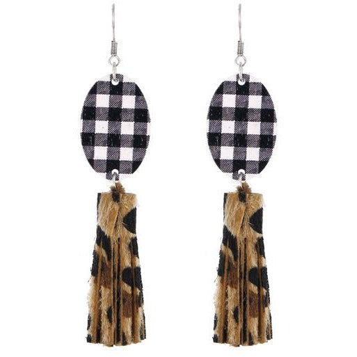 Black & White Plaid Tassel Earring - BFF Here