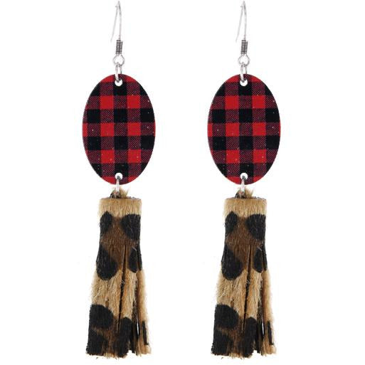 Red Plaid Tassel Earring - BFF Here