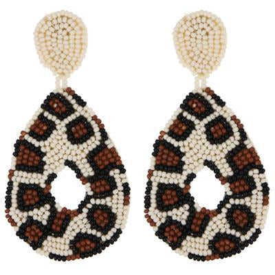 Leopard Seed Bead Tear Drop Earrings - BFF Here