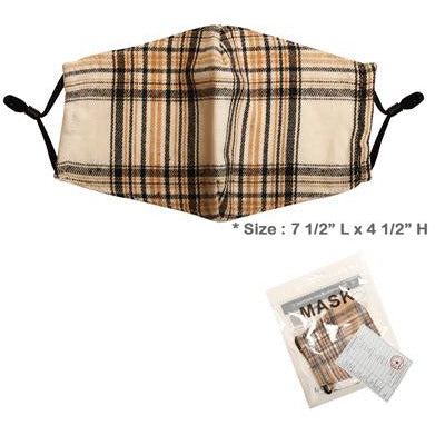 Brown Plaid Adjustable Face Mask - Adult - BFF Here