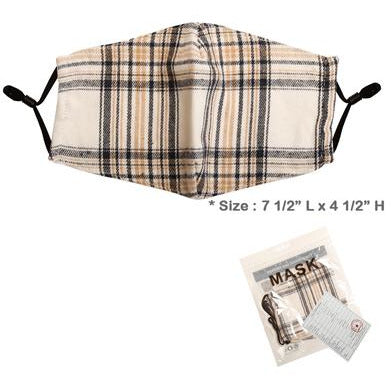 Ivory Plaid Adjustable Face Mask - Adult - BFF Here