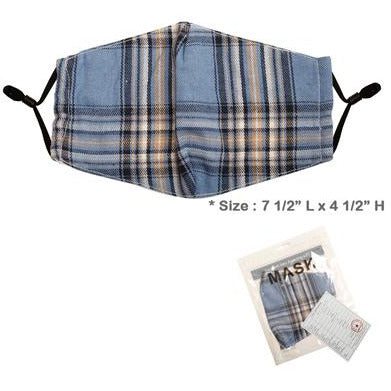 Blue Plaid Adjustable Face Mask - Adult - BFF Here