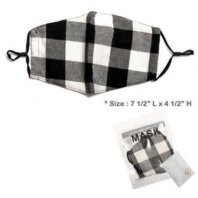 Black and White Plaid Adjustable Face Mask - Adult - BFF Here