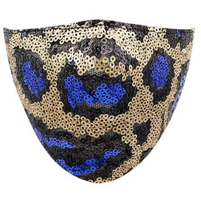 Blue Leopard Sequin Face Mask - Adult - BFF Here