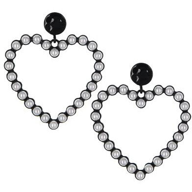 Pearl Heart Earring - Black - BFF Here