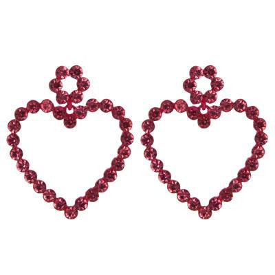 Rhinestone Heart Earring - Fuchsia - BFF Here