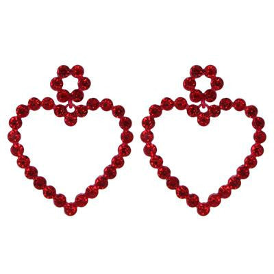 Rhinestone Heart Earring - Red - BFF Here