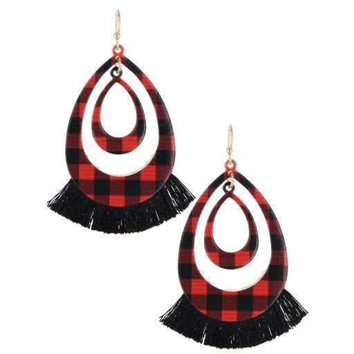 Plaid Tassel Earrings - BFF Here