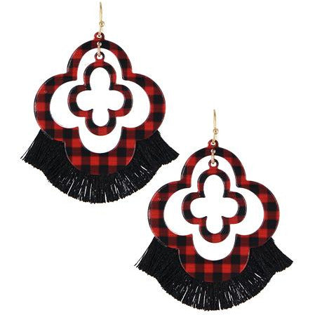 Clover Plaid Earrings -- Red / Black - BFF Here