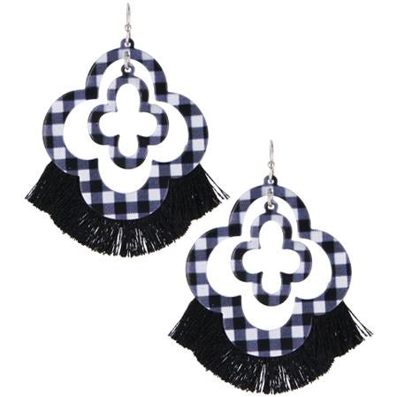 Clover Plaid Earrings -- White / Black - BFF Here