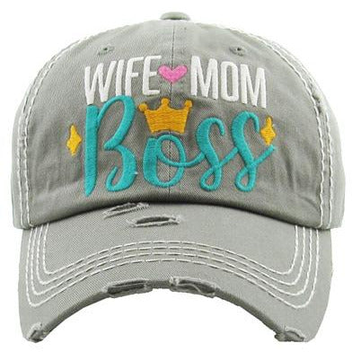 Wife Mom Boss Hat -- Choice of Color - BFF Here