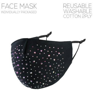 Black Rhinestone Adjustable Face Mask - Adult - BFF Here