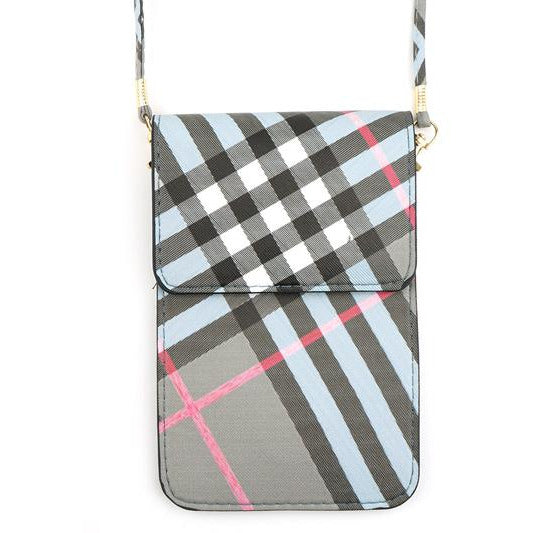 Multi Plaid Cellphone Crossbody - Gray - BFF Here