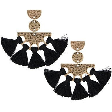 Tassel Fan Earrings  - Black - BFF Here