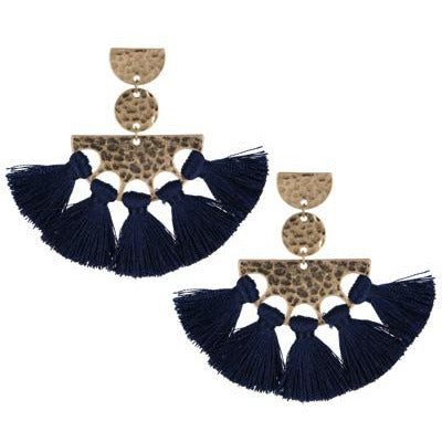 Tassel Fan Earrings  - Navy - BFF Here