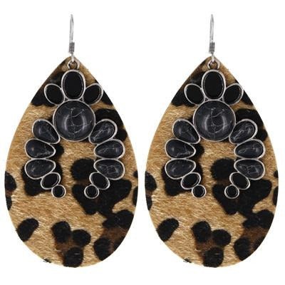 Leopard Print Stone Earrings  - Black - BFF Here