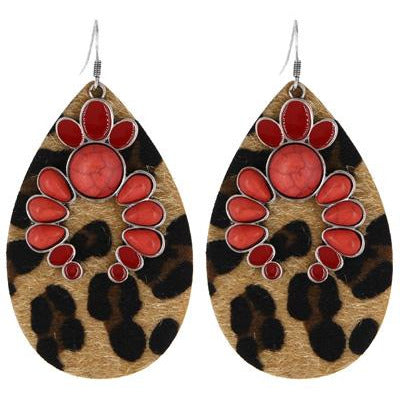 Leopard Print Stone Earrings  - Coral - BFF Here