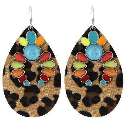 Leopard Print Stone Earrings  - Multi - BFF Here